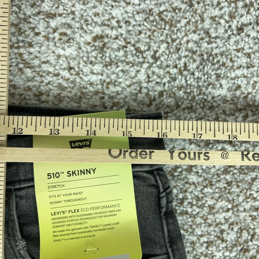 Levis 510 Jeans Mens 32x34 Gray Skinny Stretch Denim Distressed Charcoal Paint